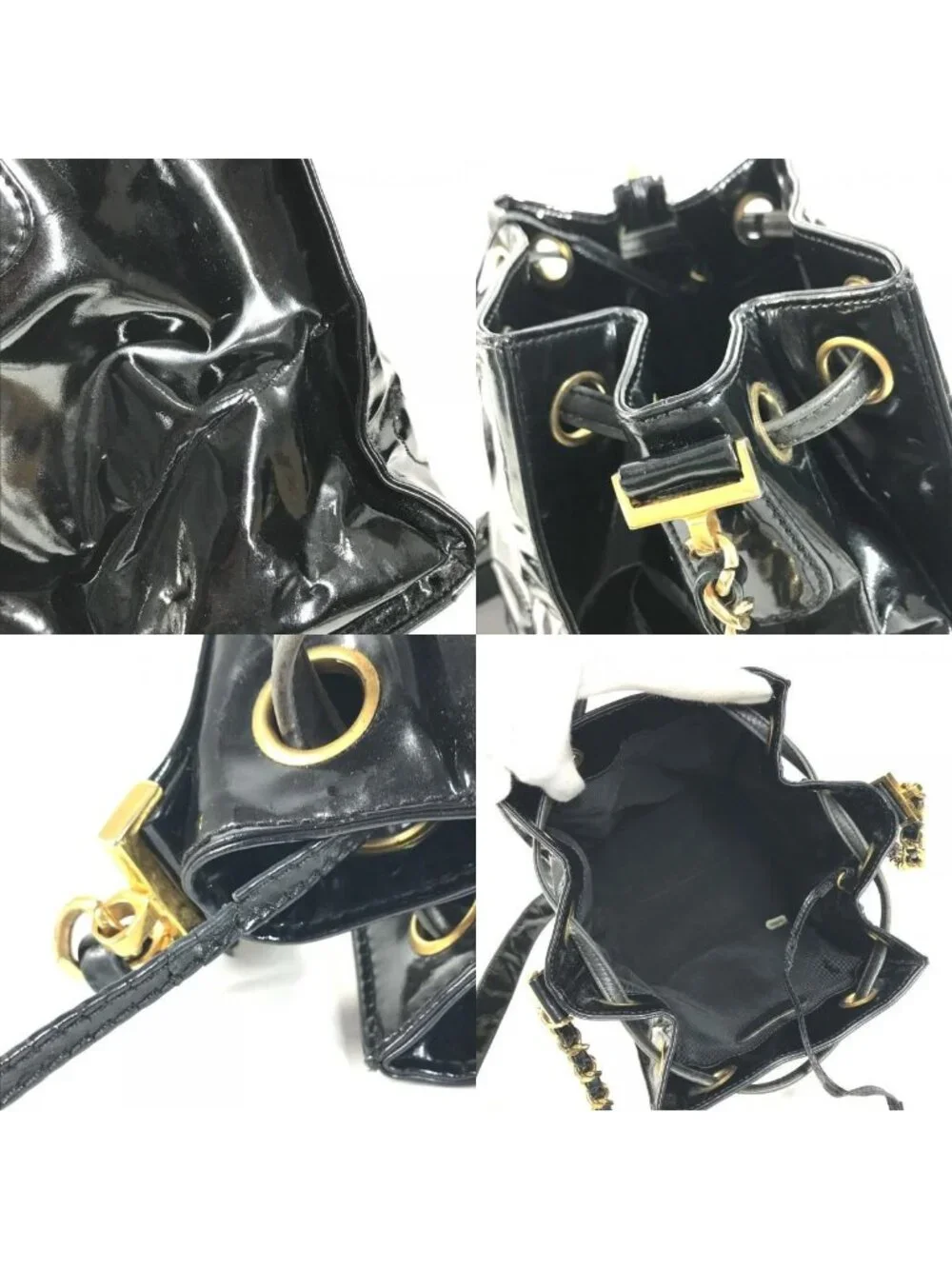 Chanel Shoulder Bag Drawstring CC Logo Enamel Black